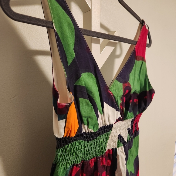 ANTHROPOLOGIE x MARIMEKKO Floral Smocked Mini Dress Scandi Art Boho 4 Pockets! - Picture 3 of 8